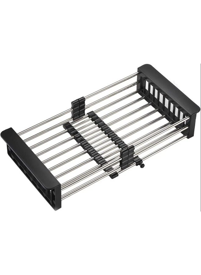 Adjustable Stainless Steel Over the Sink Expandable Dish Rack Black 27x9.5x22.5cm - Image 2