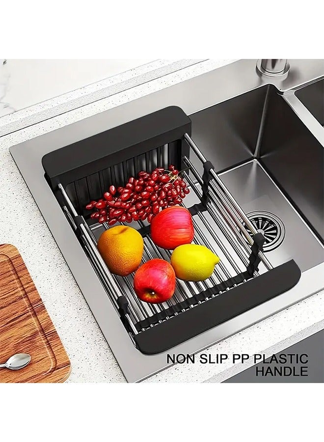 Adjustable Stainless Steel Over the Sink Expandable Dish Rack Black 27x9.5x22.5cm - Image 4