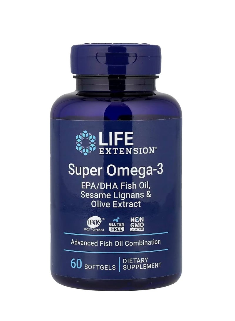 Life Extension Super Omega-3 EPA/DHA Fish Oil Sesame Lignans & Olive Extract 60 Softgels - Image 1