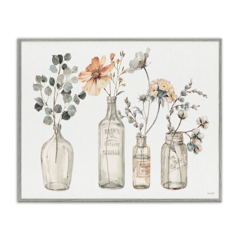 Stupell Industries Antique Floral Bouquets Flowers Glass Jar Painting Framed Giclee Art Design by Lisa Audit
