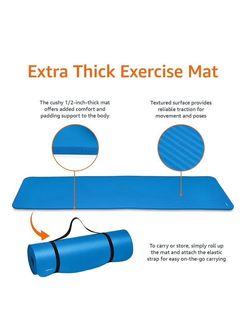 BORTONY Everyday Essentials 1/2-Inch Extra Thick High Density Anti-Tear Exercise Yoga Mat with Carrying Strap  - Image 3