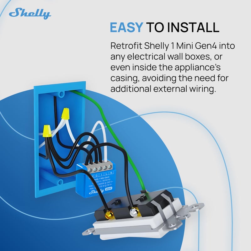 Shelly 1 Mini Gen4 | Wi-Fi, Zigbee & Matter Smart Relay Switch with Dry Contacts, 1-Channel 8A | Home Automation | Alexa, SmartThings, Google, Apple HomeKit Compatible | Garage Door Opener (2 Pack) - Image 4