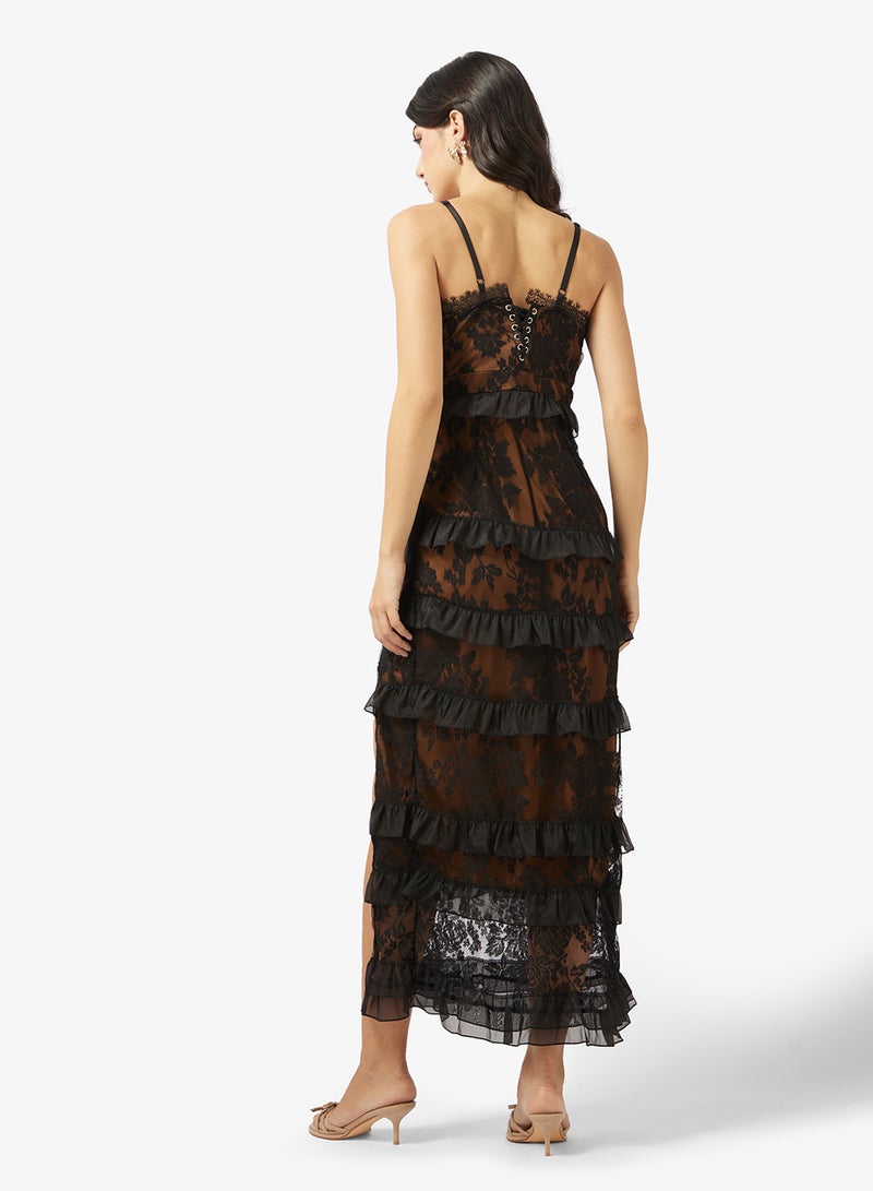 Ginger Strappy Lace Detail Tiered Ruffle Dress - Image 2