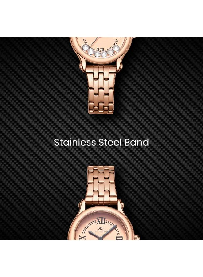 كينيث سكوت Women's Analog Display Watch With Rose gold Stainless Steel Strap - K25510-RBKK