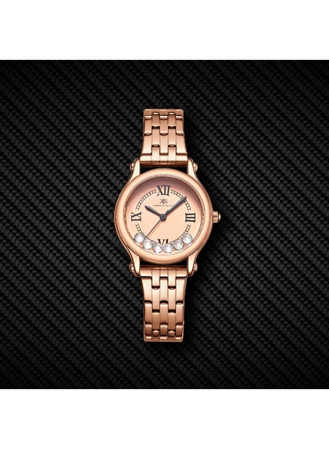 كينيث سكوت Women's Analog Display Watch With Rose gold Stainless Steel Strap - K25510-RBKK