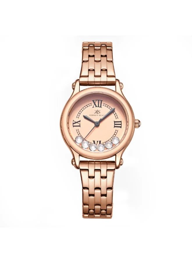 كينيث سكوت Women's Analog Display Watch With Rose gold Stainless Steel Strap - K25510-RBKK