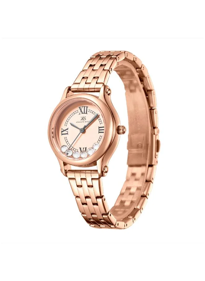 كينيث سكوت Women's Analog Display Watch With Rose gold Stainless Steel Strap - K25510-RBKK