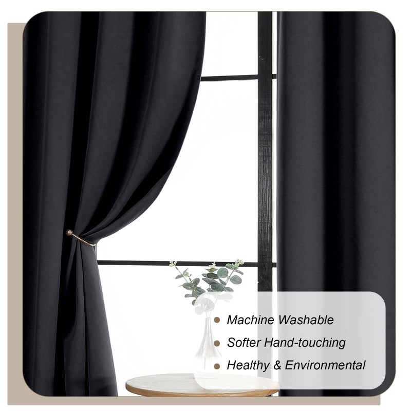 Lecloud Halloween Black Blackout Curtains for Bedroom 63 Inch Length 2 Panels Set, Solid Thermal Insulated Energy Window Treatments with Rod Pocket for Bedroom Living Room Blinds, 40" W x 63" L - Image 5