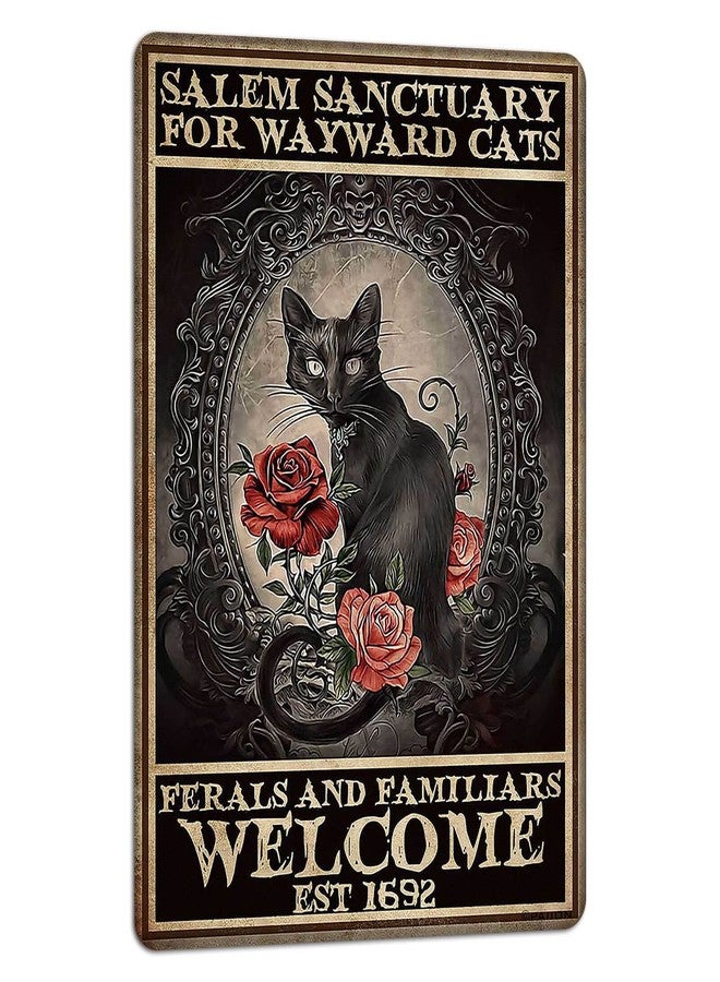 PAIION Salem Sanctuary For Wayward Cats Halloween Black Cat Halloween Decor Cat Lover Metal Signs Vintage Poster Home Bedroom Wall Art Gift 8x12 Inches - Image 1