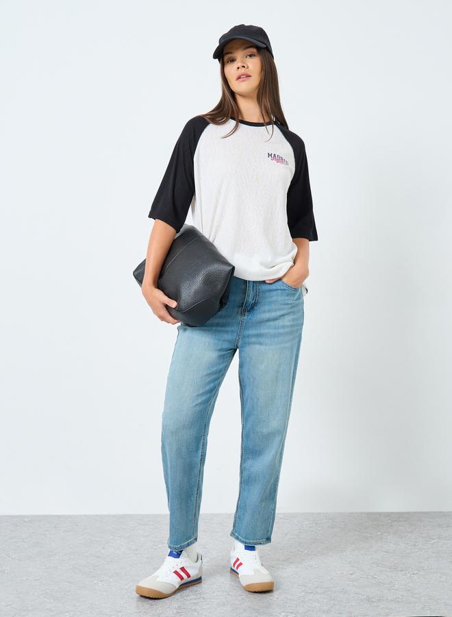 Styli Women Blue Mid Rise Solid Nine-Point Tapered Jeans - Image 1