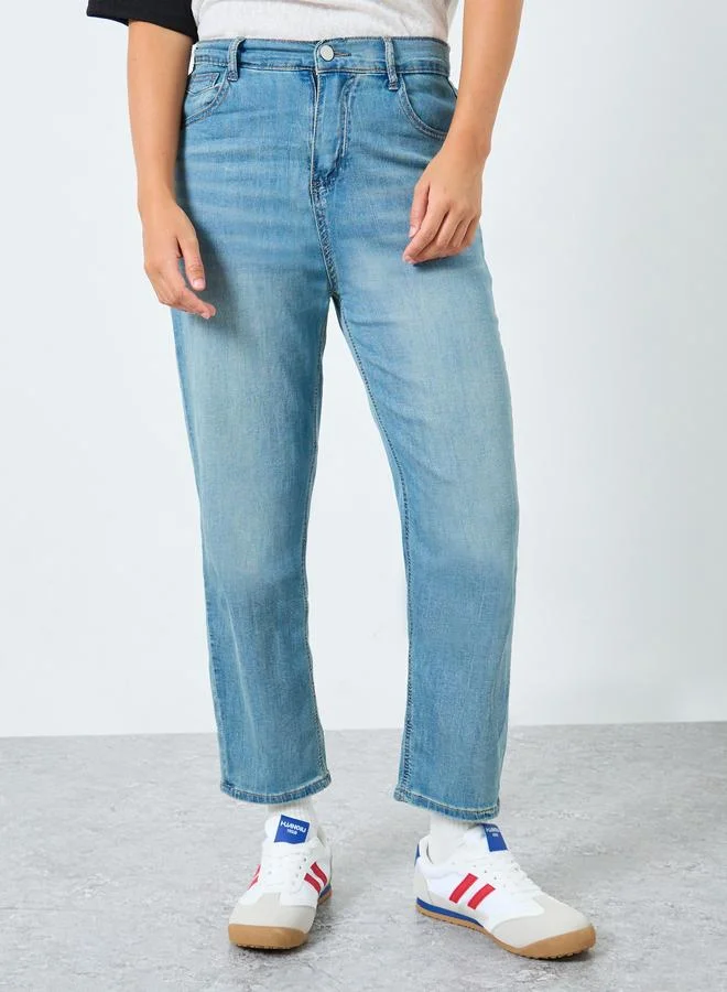 ستايلي جينز ضيق بتسع نقاط بخصر متوسط وسادة