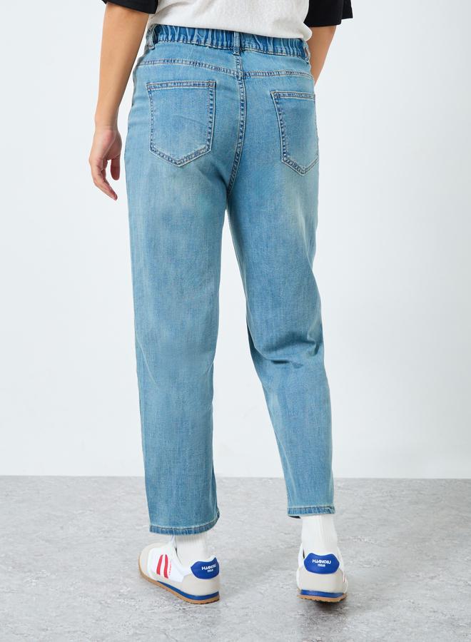 Styli Women Blue Mid Rise Solid Nine-Point Tapered Jeans - Image 4