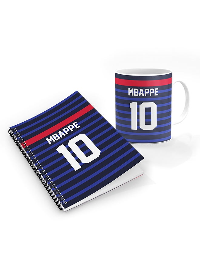 Stylizedd Designer Printed Coffee Mug + A5 Spiral Notebook Memo Notepad Journal Personalised Combo Gift Set Football Team - France,Mbappe