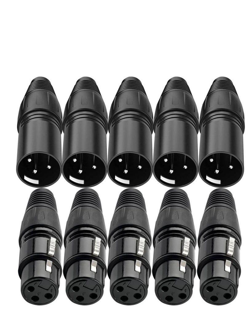 Captaintech 10 PCS XLR Connector, 5 Male and 5 Female XLR Mic Microphone Connector, 3 Pins Ultra-Low Noise Microphone and High Conductivity Audio Socket - Image 1