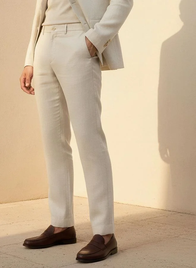 Slim Fit Linen Blend Flexi Waist Formal Trousers