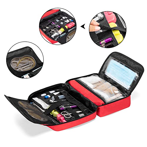 Trunab Portable First Aid Bag Empty Medical Supplies Bag with 2 Inner Flap Emergency Trauma Bag for Accessories Red - Image 3
