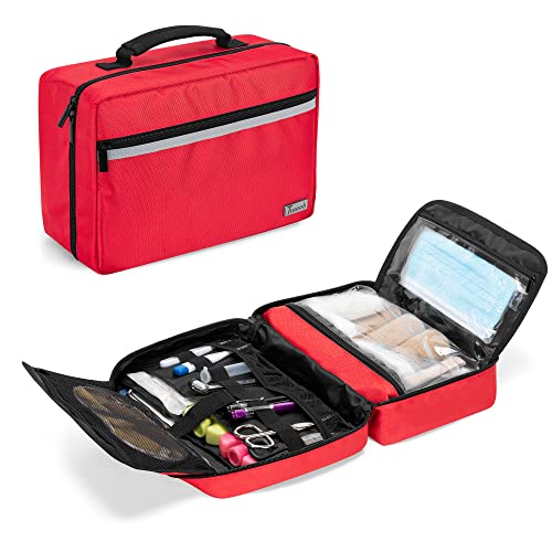 Trunab Portable First Aid Bag Empty Medical Supplies Bag with 2 Inner Flap Emergency Trauma Bag for Accessories Red - Image 1