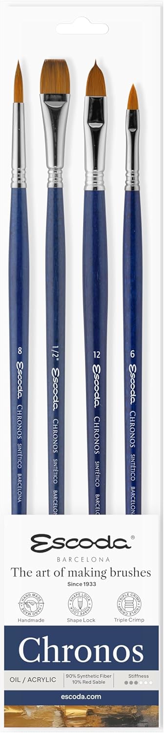 Escoda Chronos Series Professional Artist Oil  Acrylic Brush Set Synthetic Fiber Mix 4 Piece Set - Image 1