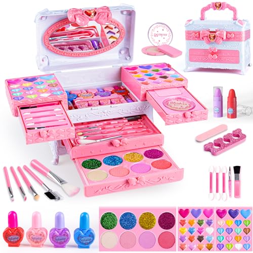 GORISPI Kids Makeup Sets for Girls 66pcs Real Cosmetic for Kids Toys with Mirror Princess Washable Girls Makeup Kit NonToxic Safe Brithday Gifts for 3 4 5 6 7 8 10 12 Years OldLight Pink - Image 1