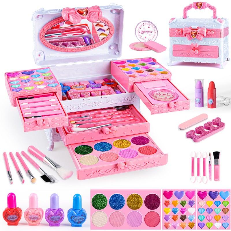 GORISPI Kids Makeup Sets for Girls 66pcs Real Cosmetic for Kids Toys with Mirror Princess Washable Girls Makeup Kit NonToxic Safe Brithday Gifts for 3 4 5 6 7 8 10 12 Years OldLight Pink - Image 3