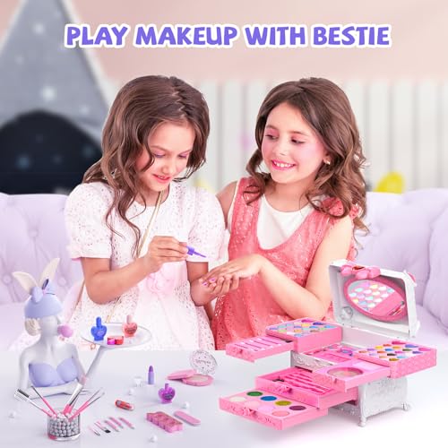GORISPI Kids Makeup Sets for Girls 66pcs Real Cosmetic for Kids Toys with Mirror Princess Washable Girls Makeup Kit NonToxic Safe Brithday Gifts for 3 4 5 6 7 8 10 12 Years OldLight Pink - Image 5