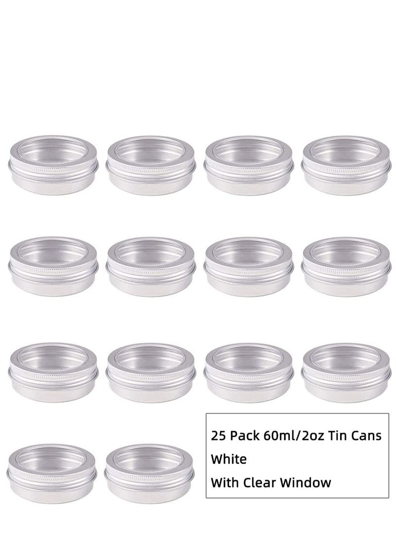 SYOSI 12 Pack Round Lip Balm Tin Cans Aluminum Cosmetic Sample Containers with Screw Lid with Clear Window - Great for Store Spices, Candies, Tea or Gift Giving (Platinum 2 OZ)  - Image 5