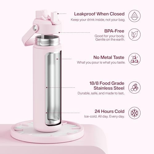 ENCOOL Insulated Water Bottle with Straw Stainless Steel Water Bottle, Leak-Proof, BPA-Free, Double Wall Vacuum Keeps Cold for 24 Hours for Sports, Travel, School (26 oz, Cotton Candy) - Image 2