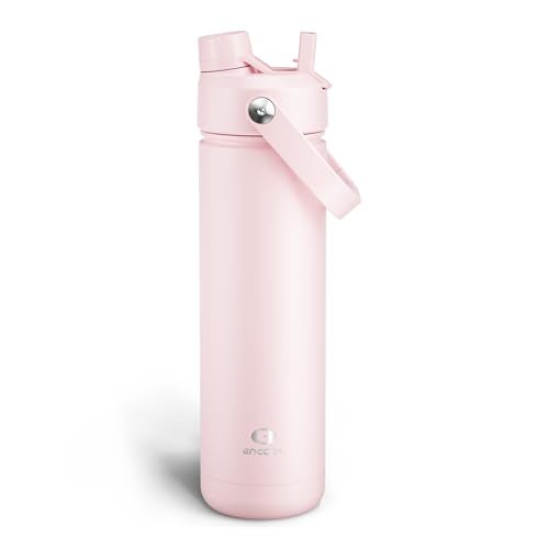 ENCOOL Insulated Water Bottle with Straw Stainless Steel Water Bottle, Leak-Proof, BPA-Free, Double Wall Vacuum Keeps Cold for 24 Hours for Sports, Travel, School (26 oz, Cotton Candy) - Image 1