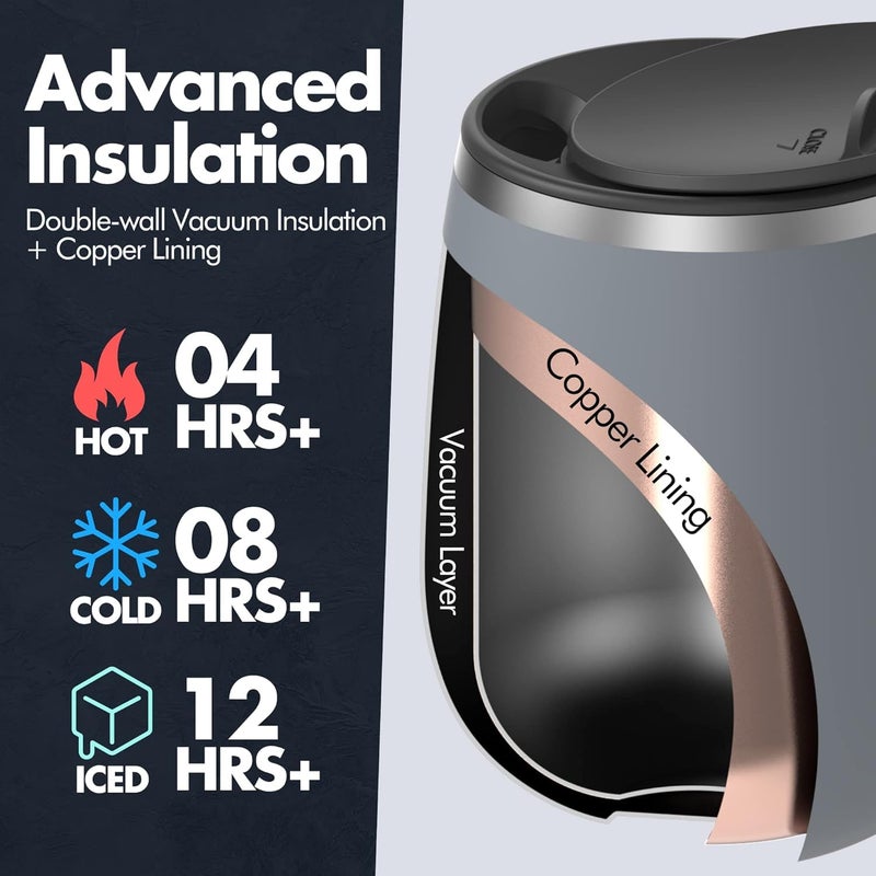 GRANDTIES GRANDTIES Insulated Coffee Mug with Handle and Sliding Lid - 16oz Splash-Proof Wine Glass Shape Thermal Tumbler - Double Walled Vacuum Stainless Steel Keeps Beverages Hot or Cold - Atlantis Blue  - Image 5