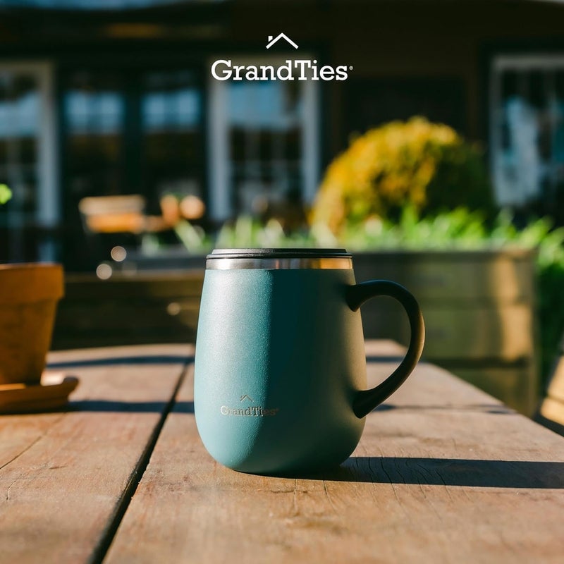 GRANDTIES GRANDTIES Insulated Coffee Mug with Handle and Sliding Lid - 16oz Splash-Proof Wine Glass Shape Thermal Tumbler - Double Walled Vacuum Stainless Steel Keeps Beverages Hot or Cold - Atlantis Blue  - Image 3