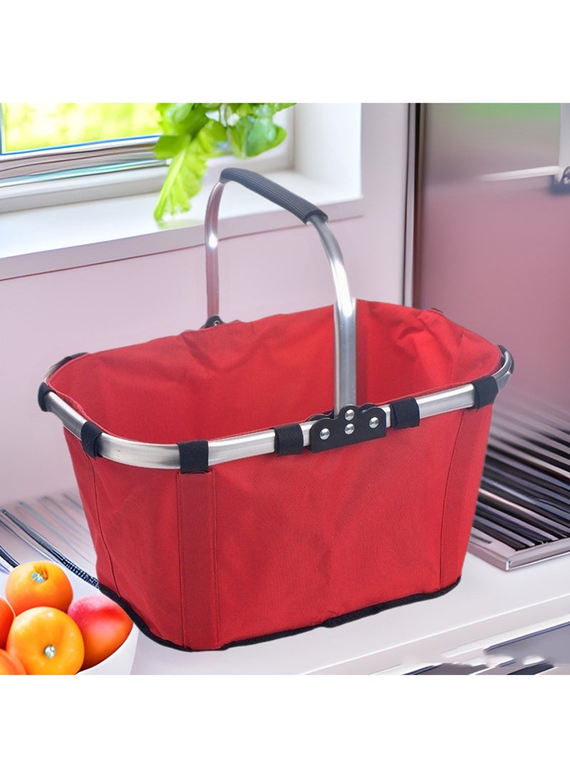 عربست سلة نزهة، سلة نزهة محمولة قابلة للطي، حقيبة تبريد مقاومة للتسرب وقابلة للطي مع مقابض وسحاب علوي للتسوق والسفر والشاطئ، لون أحمر - Image 1
