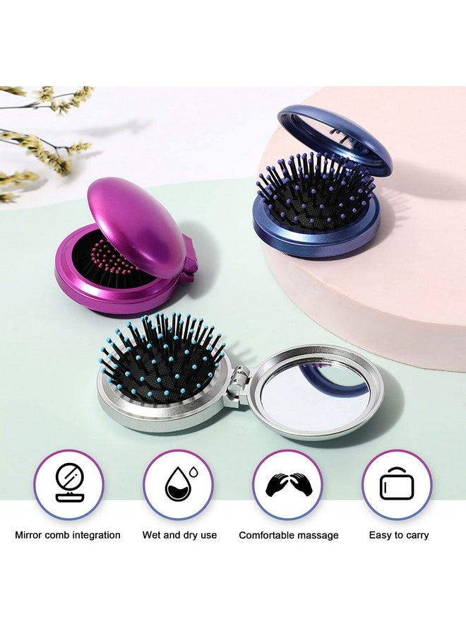 1st Choice Folding Hair Brush With Mirrorround Mini Compact Massage Comb For Pursepockettravel Size For Girls And Women (Black)  - Image 3