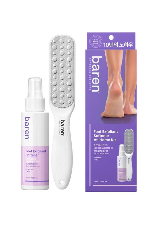 BAREN Foot Callus Remover Kit |1-Min Spray & Peel |13 Naturally derived ingredients |Professional Level Gentle Removal of Dead Skin |Premium Grade Stainless Steel |3.3oz Callus Peeling Spray+Foot File - Image 1