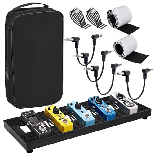 GOGHOST Small Guitar Pedal Board, 15x5.7x1.18", Aluminum Alloy Black Effects Mini Pedal Board with 4 Pcs 6 Inch Guitar Pedal Cable, Carrying Bag, Adhesive Hookside Tape - Image 1