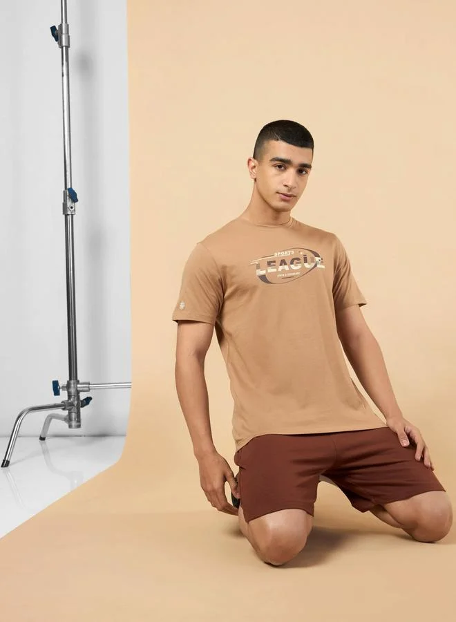 Cult Men Brown Sports League Graphic Print Short Sleeve T-Shirt