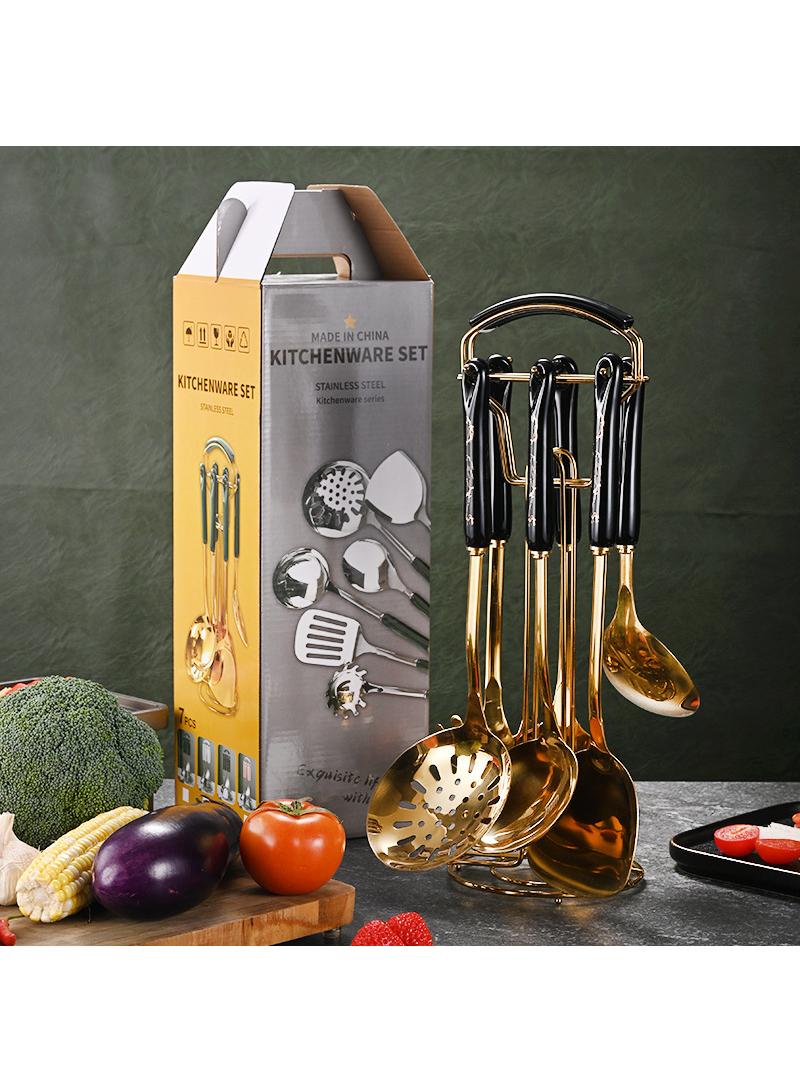 Bluejw أدوات مطبخ متعددة الوظائف من الفولاذ المقاوم للصدأ 7 قطع مع حامل مقبض سيراميك هدية للطهي - Image 1