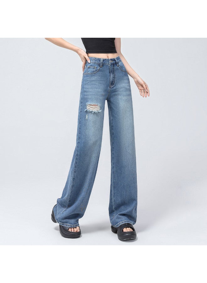EPTISON distressed Washed Jeans For Women - Summer Thin High Waist Wide Leg Pants - Image 4