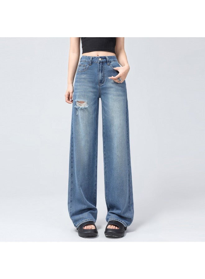 EPTISON distressed Washed Jeans For Women - Summer Thin High Waist Wide Leg Pants - Image 3