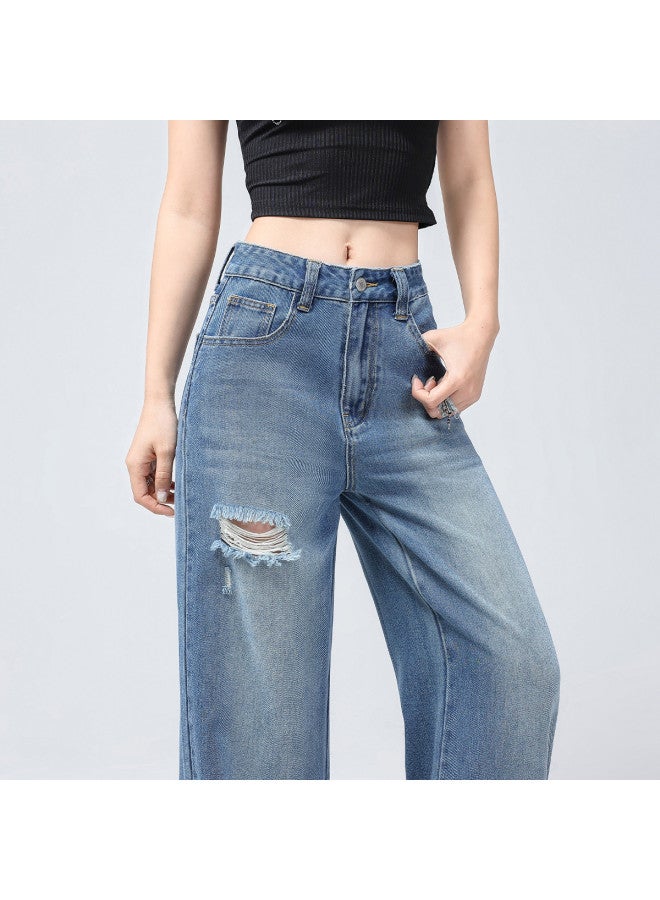 EPTISON distressed Washed Jeans For Women - Summer Thin High Waist Wide Leg Pants - Image 5