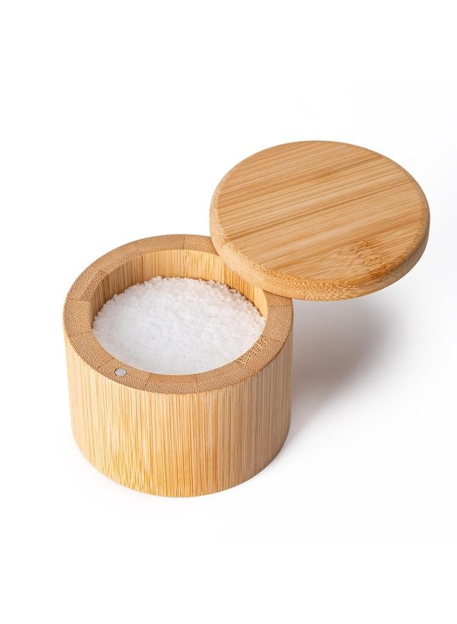 HOMESTAR Bamboo Salt Cellar, Magnetic Swivel Lid Salt Box, Round Container for Storing Pepper Sugar Herbs, 6 Ounce Capacity ﻿ - Image 1