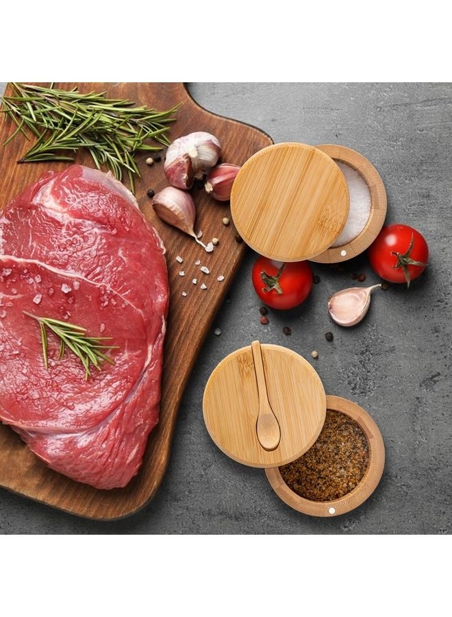 HOMESTAR Bamboo Salt Cellar, Magnetic Swivel Lid Salt Box, Round Container for Storing Pepper Sugar Herbs, 6 Ounce Capacity ﻿ - Image 2