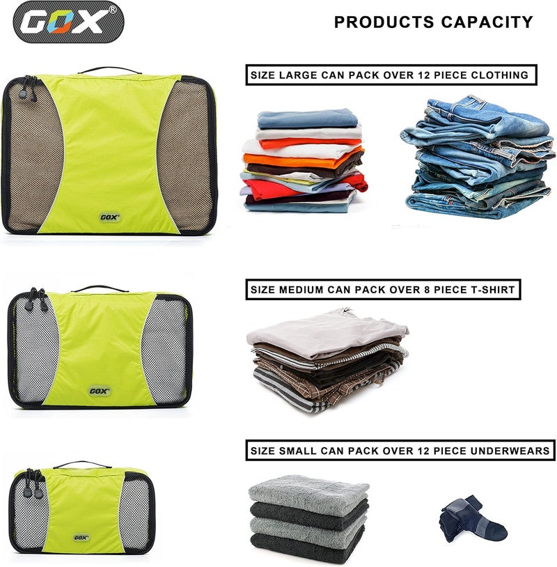 GOX Ultra Light 5 piece Packing Cubes Travel Luggage Organizers Laundry Bag 1 Large 2 Medium 2 Small (Green) - Image 5