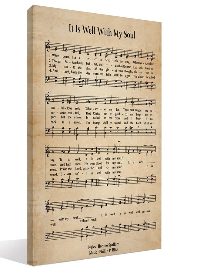 BIWSHA Vintage Christian Music Wall Art Decor, It Is Well With My Soul Religious Bible Verse Church Hymn Music Sheet Canvas Wall Art Prints Decor for Church Prayer Room Home Bedroom, 11x14 Inch - Image 1