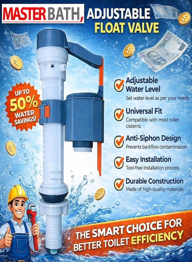 MesterBath Toilet Flush Tank Parts | Flush Tank Accessories | Ball Valve, Ball Cock, Toilet Fill, Flush Valve Replacement & Automatic Flush Tank Repair Kit (Grey) - Image 3
