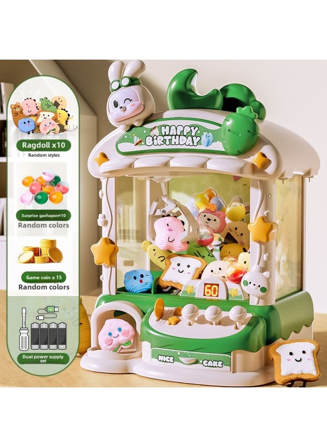 آلة تثبيت الدمى الكهربائية الصغيرة من Shake Tone Same Household Clamping Machine لعبة آلة تثبيت الدمى الكهربائية الصغيرة للأطفال - اللون:*【الإصدار القياسي - 10 دمى】 آلة مخالب أرنب لطيفة كبيرة 【أخضر】 - مصدر طاقة مزدوج - Image 1