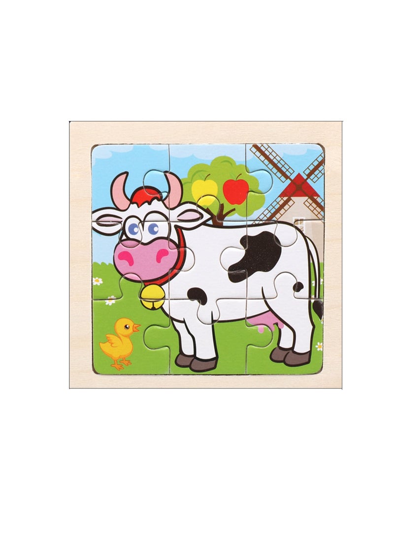 Children's Educational Wooden Cartoon Dairy Cow Jigsaw Puzzles Suitable Gift Bag Pack  - Image 1