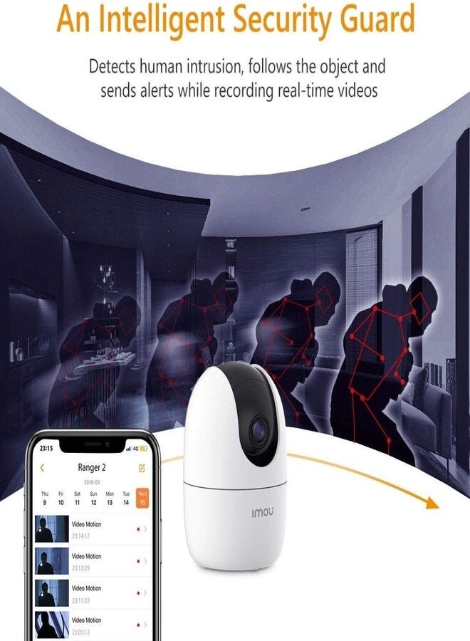 ايمو كاميرا أمان FHD بزاوية 360 درجة (بيضاء)، تدعم حتى 256 جيجابايت بطاقة SD، اتصال WiFi وإيثرنت، أليكسا مساعد جوجل، كشف البشر، رؤية ليلية Ranger2 (قطعتان) 2 ميجابكسل - Image 4