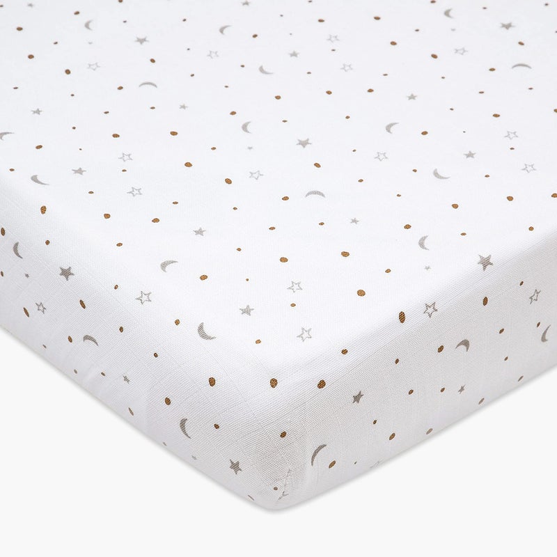 Masilo 100% Organic Cotton Crib Fitted Sheets for Crib Mattress-Baby Fitted Bed Sheet -Fits Upto 6" deep-All Round Elastic for Secure fit -Star Gold - Image 1