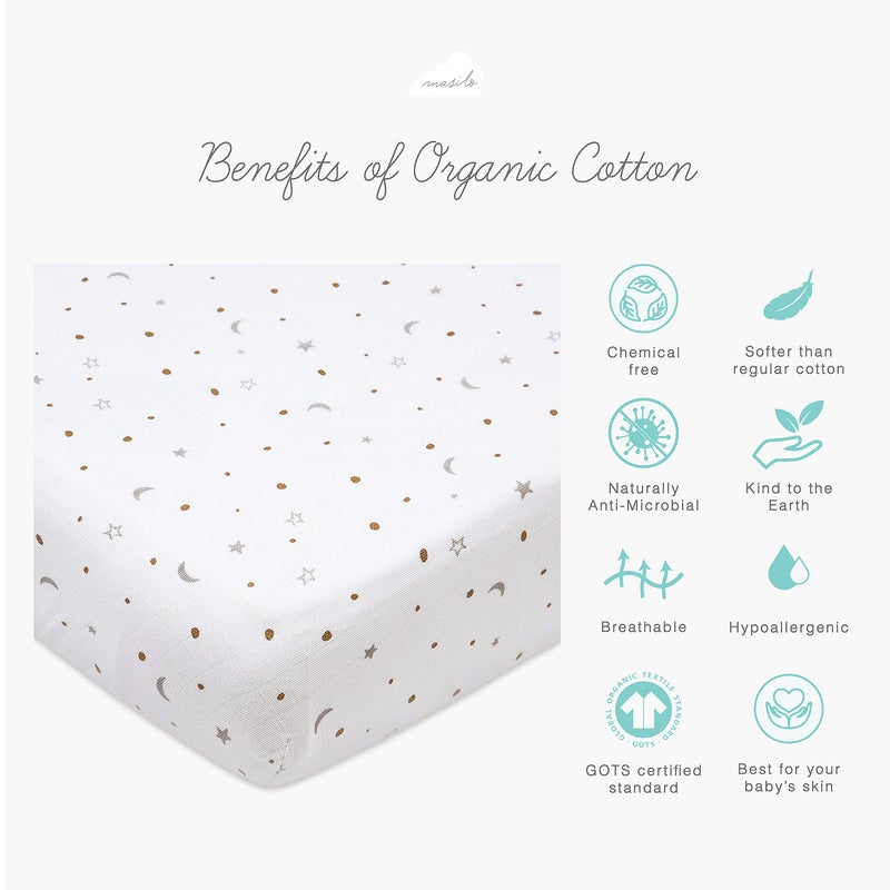 Masilo 100% Organic Cotton Crib Fitted Sheets for Crib Mattress-Baby Fitted Bed Sheet -Fits Upto 6" deep-All Round Elastic for Secure fit -Star Gold - Image 3