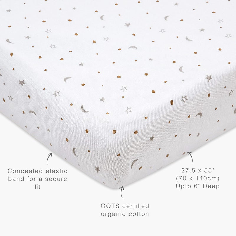 Masilo 100% Organic Cotton Crib Fitted Sheets for Crib Mattress-Baby Fitted Bed Sheet -Fits Upto 6" deep-All Round Elastic for Secure fit -Star Gold - Image 4
